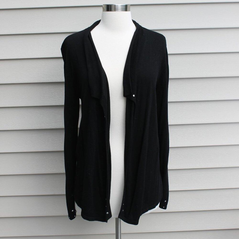 Belldini Women's Black Open Cardigan With Silver Hardware Embellishment Size M